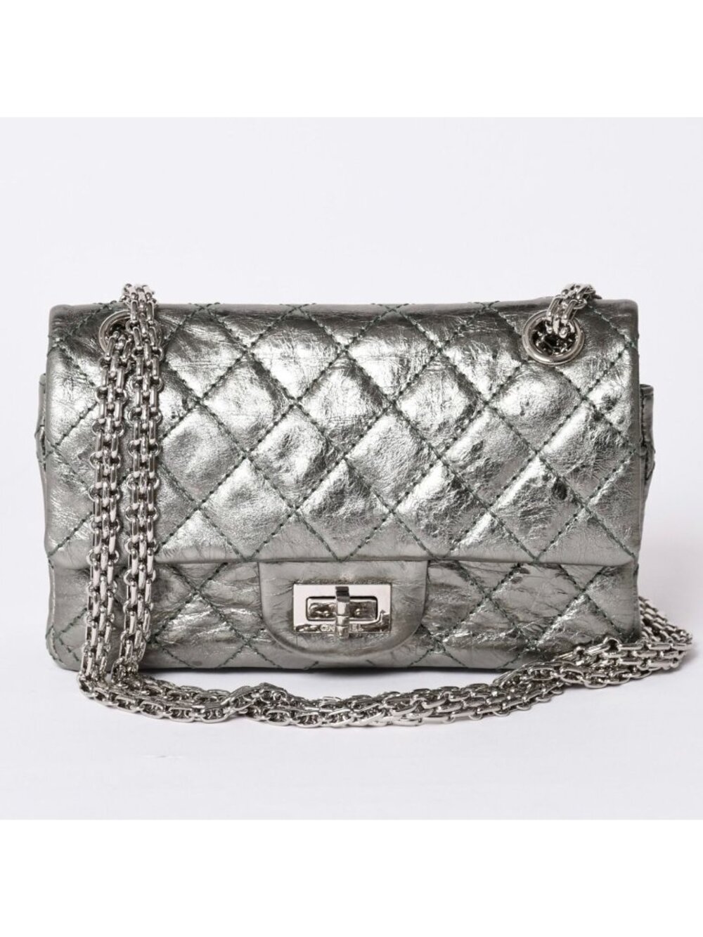 Chanel 2.55 Double Flap Chain Shoulder Bag Vintage Calfskin Metallic Green